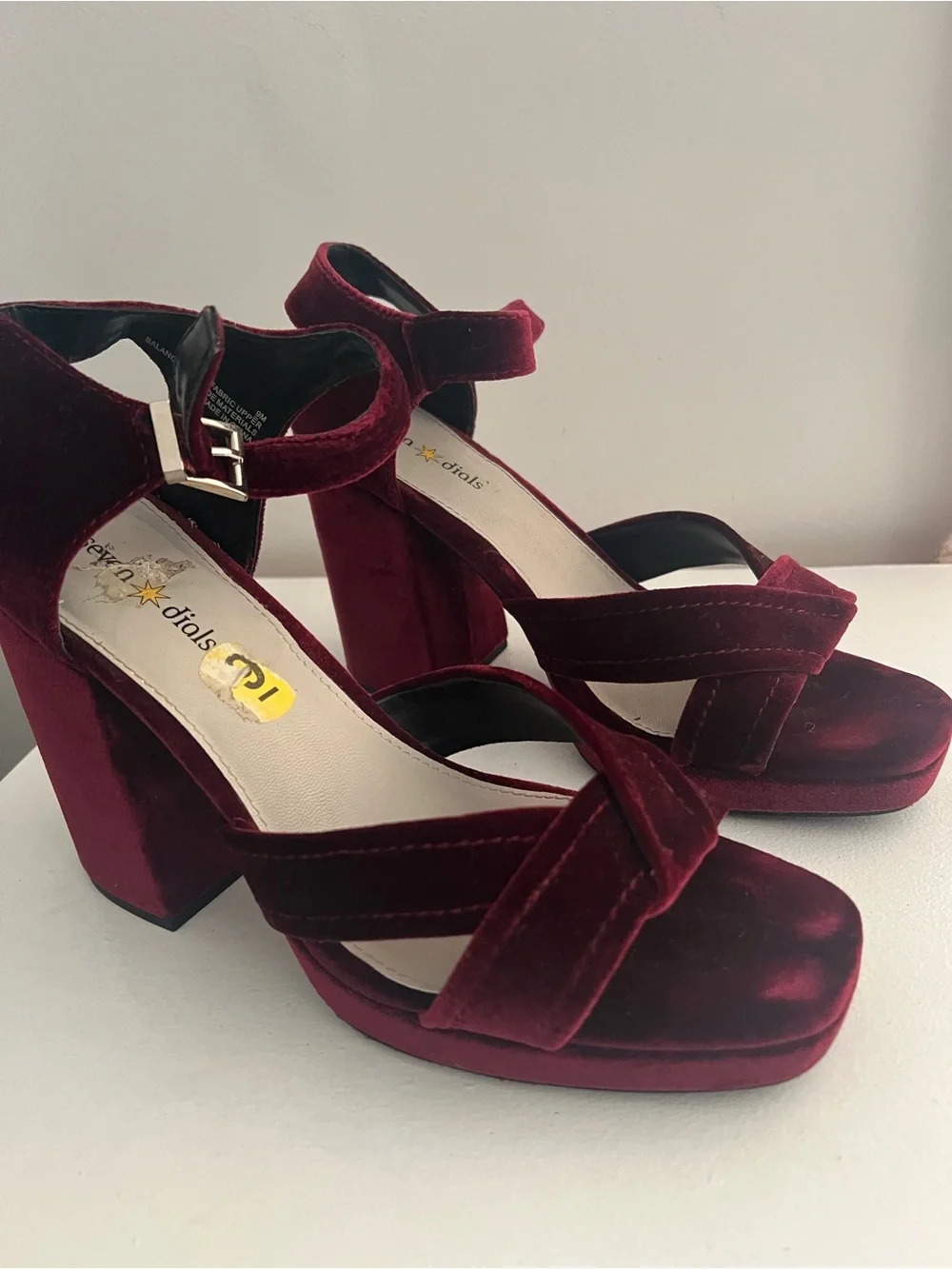 Women’s Burgundy Velvet Block Heel Sandals worn just once